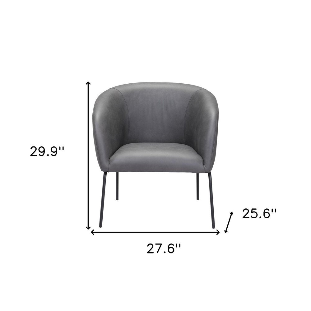 28" Gray And Black Faux Leather And Upholstered Club Chair
