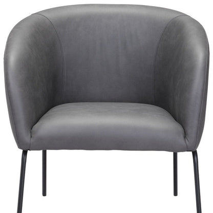28" Gray And Black Faux Leather And Upholstered Club Chair