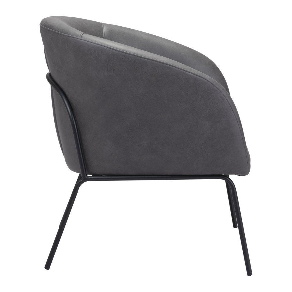 28" Gray And Black Faux Leather And Upholstered Club Chair