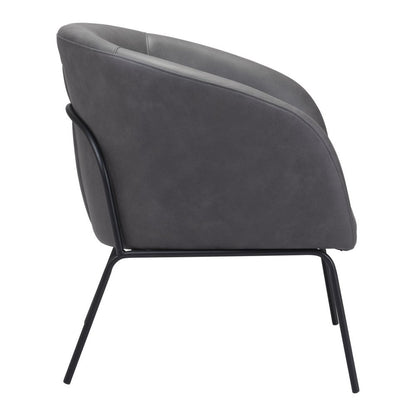 28" Gray And Black Faux Leather And Upholstered Club Chair