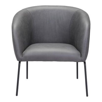 28" Gray And Black Faux Leather And Upholstered Club Chair