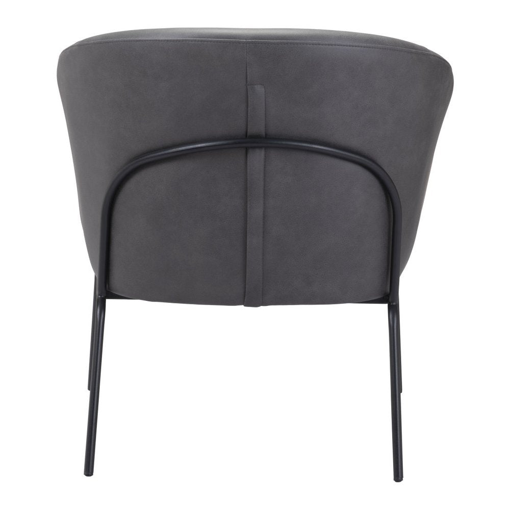 28" Gray And Black Faux Leather And Upholstered Club Chair