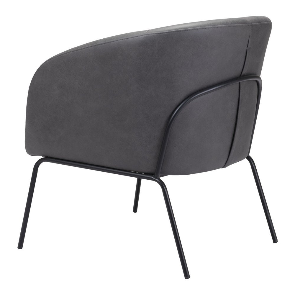 28" Gray And Black Faux Leather And Upholstered Club Chair