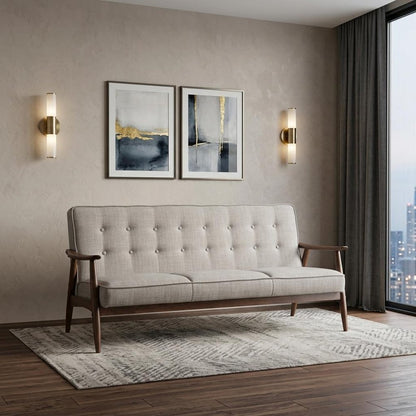69" Beige Polyester Sofa With Brown Legs