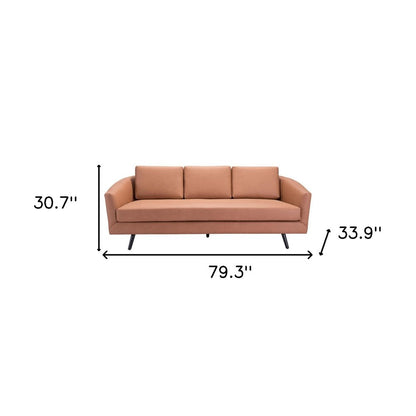 79" Brown Faux Leather Sofa With Black Legs