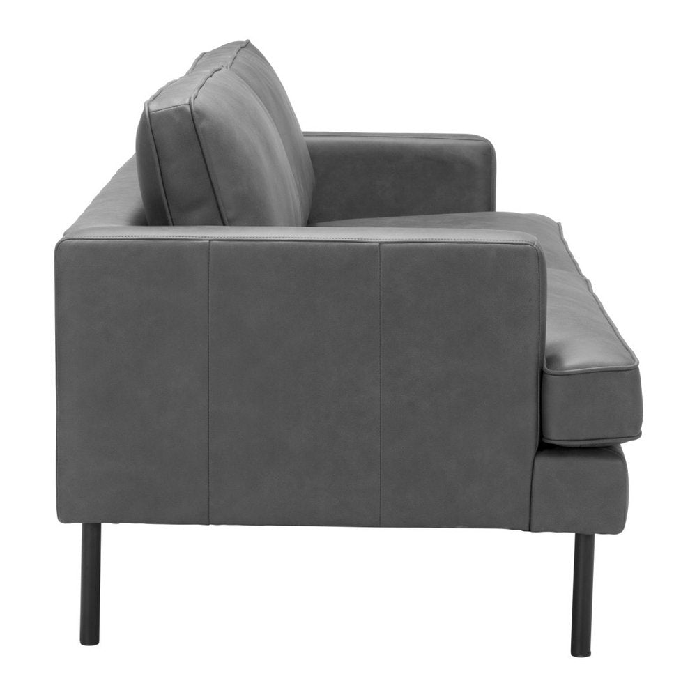 72" Gray Faux Leather Sofa