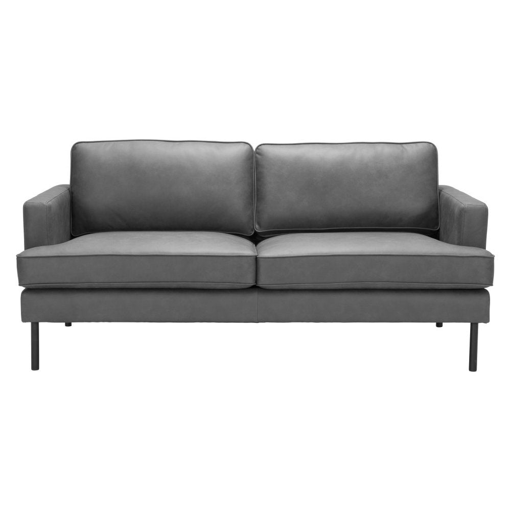 72" Gray Faux Leather Sofa