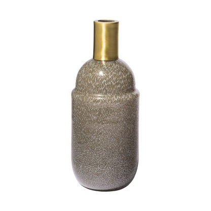 12" Brown Abstract Cylinder Crystal Glass Table Vase
