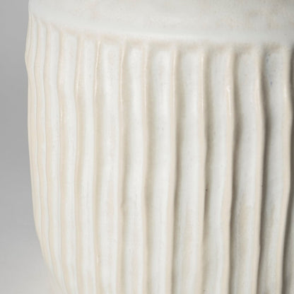 12" White Ribbed Ceramic Cylinder Table Vase