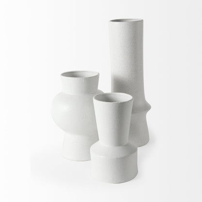 17" White Abstract Cylinder Ceramic Table Vase