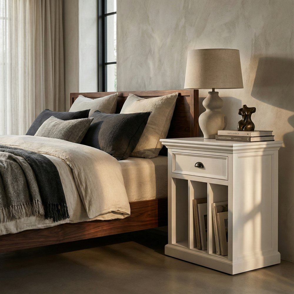 31" White Solid and Manufactured Wood Nightstand