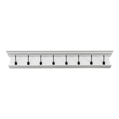 51" White Solid Wood Eight Hook Wall Mount Coat Rack