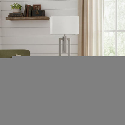 64" Nickel Traditional Shaped Floor Lamp With White Rectangular Shade