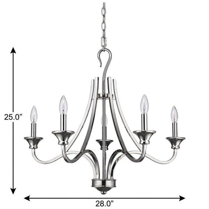 Nickel Candle Style Five Light Metal Dimmable Chandelier