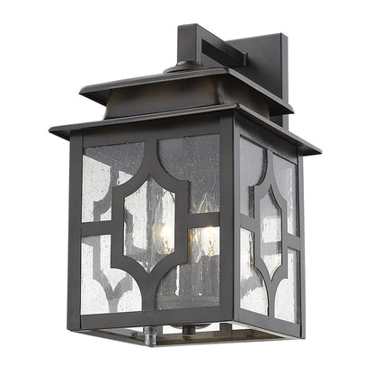 Black And Clear Three Light Seeded Dimmable Outdoor Hanging Lights With Bronze Shades