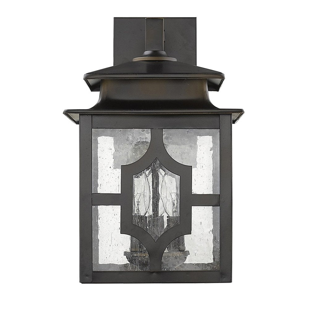 Black And Clear Three Light Seeded Dimmable Outdoor Hanging Lights With Bronze Shades