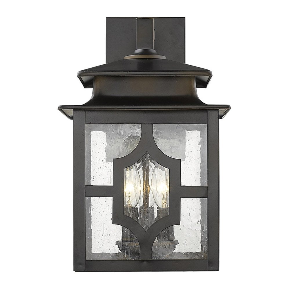 Black And Clear Three Light Seeded Dimmable Outdoor Hanging Lights With Bronze Shades