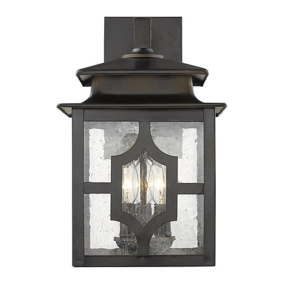 Black And Clear Three Light Seeded Dimmable Outdoor Hanging Lights With Bronze Shades