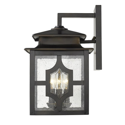 Black And Clear Three Light Seeded Dimmable Outdoor Hanging Lights With Bronze Shades