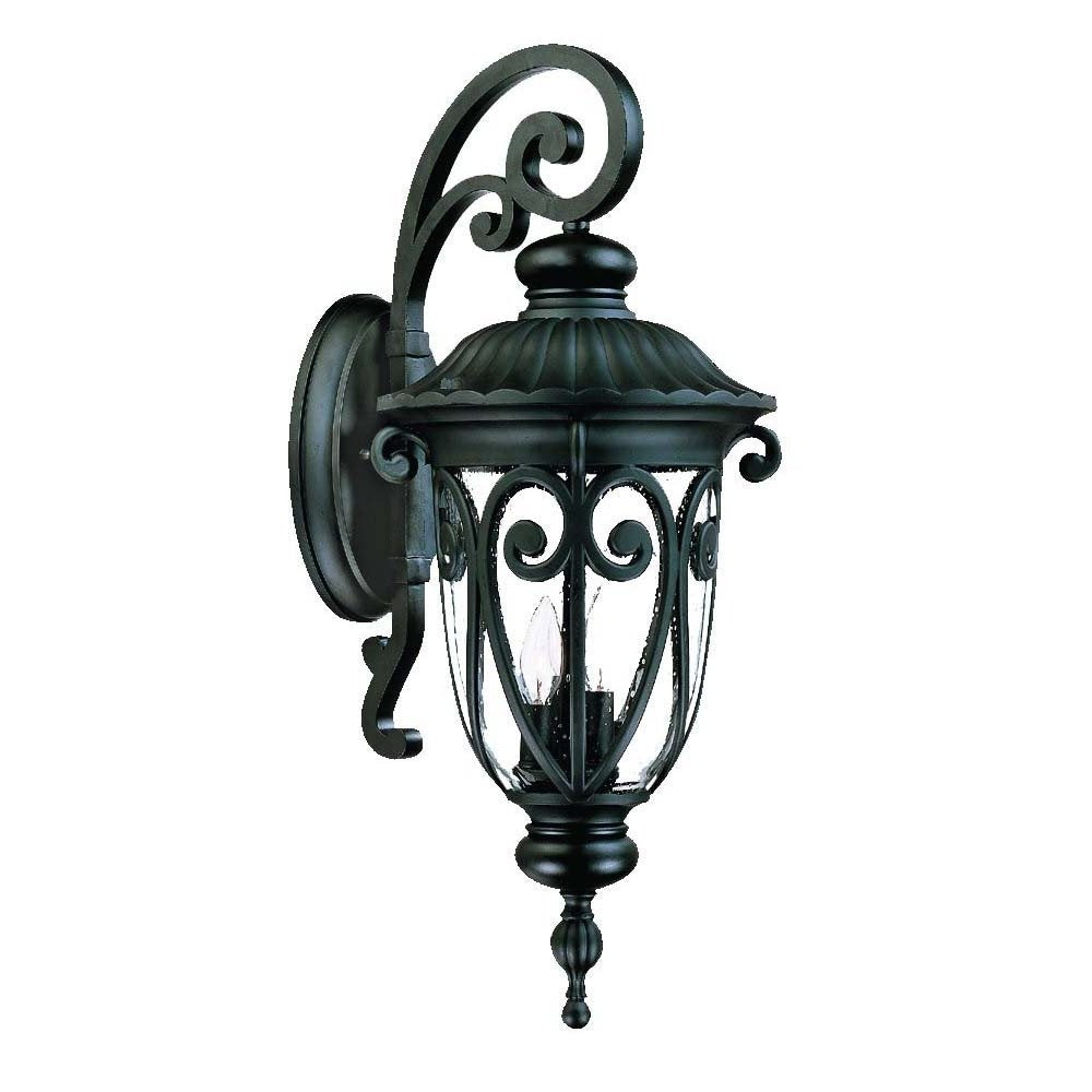 Black And Clear Three Light Seeded Dimmable Outdoor Hanging Lights With Black Shades