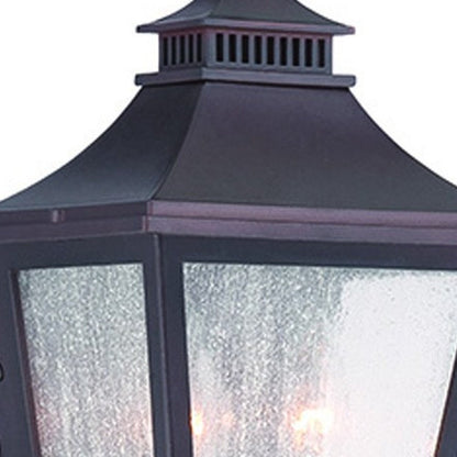 Black And Clear Two Light Transparent Dimmable Outdoor Hanging Lights With Antiqued Brass Shades