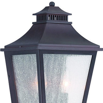 Black And Clear Two Light Seeded Dimmable Outdoor Hanging Lights With Antiqued Brass Shades