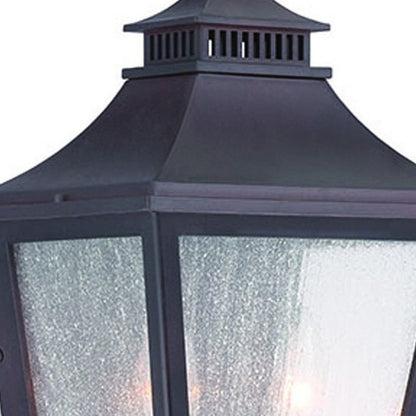 Black And Clear Two Light Seeded Dimmable Outdoor Hanging Lights With Antiqued Brass Shades