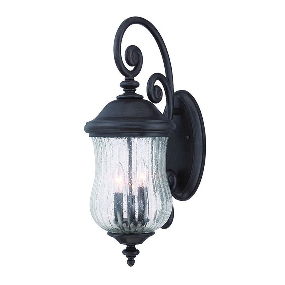Black And Clear Three Light Seeded Dimmable Outdoor Hanging Lights With Black Shades