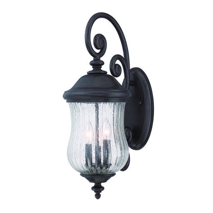 Black And Clear Three Light Seeded Dimmable Outdoor Hanging Lights With Black Shades