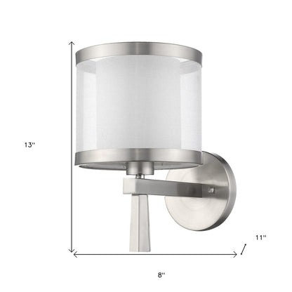 Silver Wall Light with White Sheer Fabric Shade