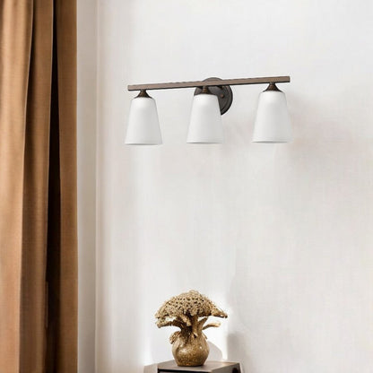 9" Bronze And White Metal and Glass Vanity Flush Mounted Sconce
