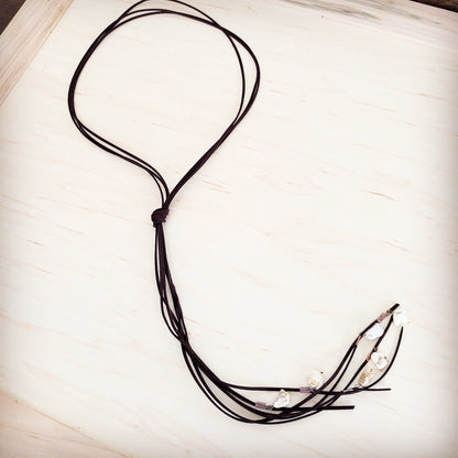 Dark Brown Rustic Knotted Leather Cord Necklace White Turquoise 263m