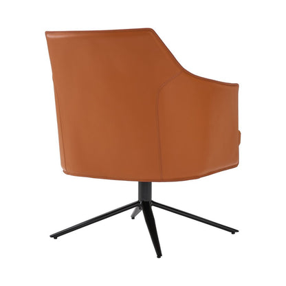 26" Terra Cotta and Black Faux Leather Swivel Lounge Chair