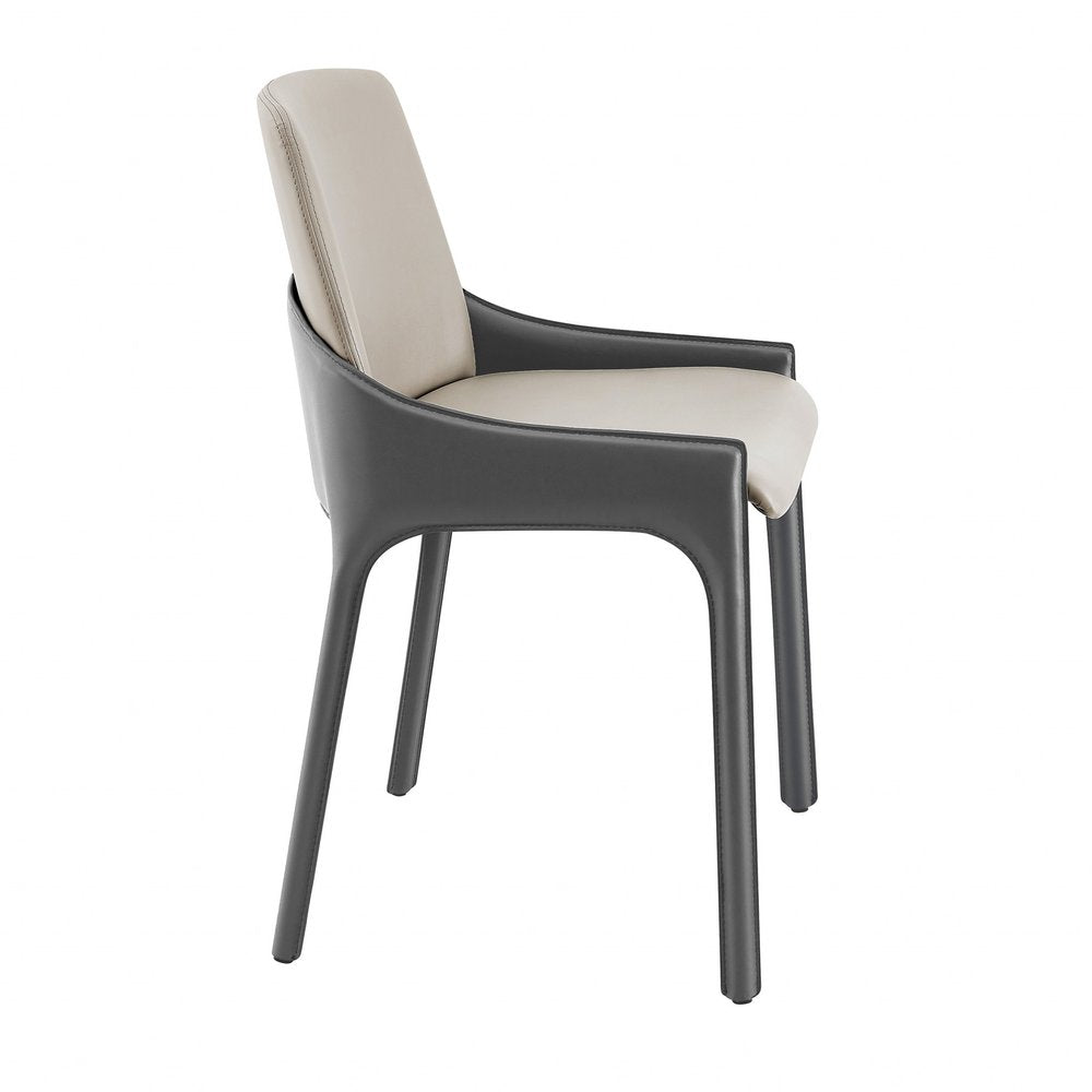 Set of Two Gray and Black Upholstered Leather Dining Side Chairs