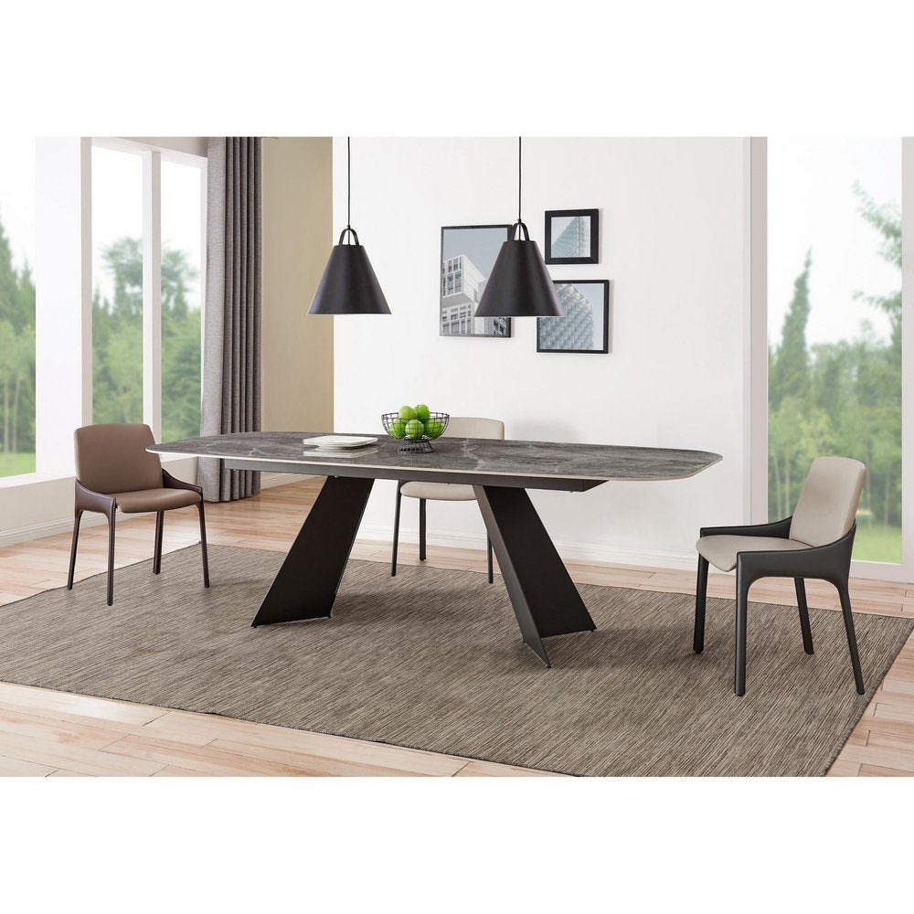 Set of Two Gray and Black Upholstered Leather Dining Side Chairs