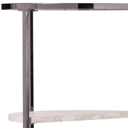 24" Black Metal Glass And Faux Marble Round End Table With Two Shelves