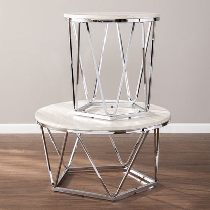 23" Silver Manufactured Wood And Iron Round End Table