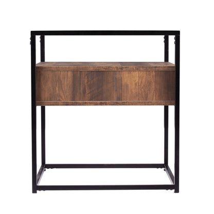 22" Black Glass And Iron Square End Table With Drawer With Shelf