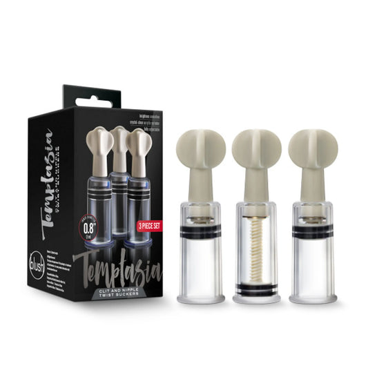 TEMPTASIA CLIT & NIPPLE TWIST SUCKERS SET OF 3 CLEAR