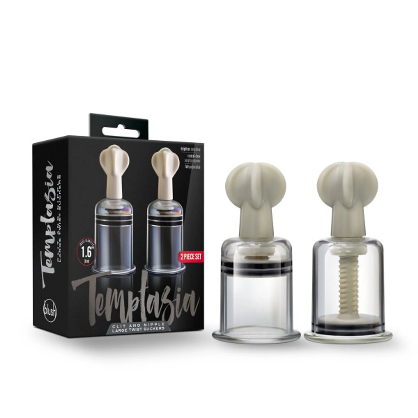 TEMPTASIA CLIT & NIPPLE TWIST LARGE SUCKERS SET OF 2 CLEAR