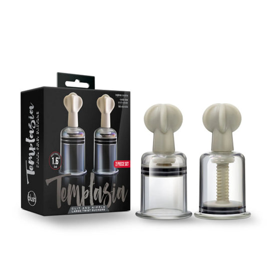 TEMPTASIA CLIT & NIPPLE TWIST LARGE SUCKERS SET OF 2 CLEAR