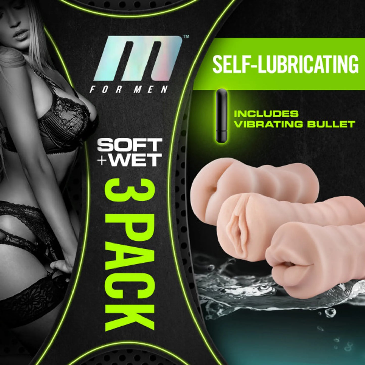 M FOR MEN 3 PK VIBRATING SELF LUBRICATING STROKER SLEEVE KIT VANILLA