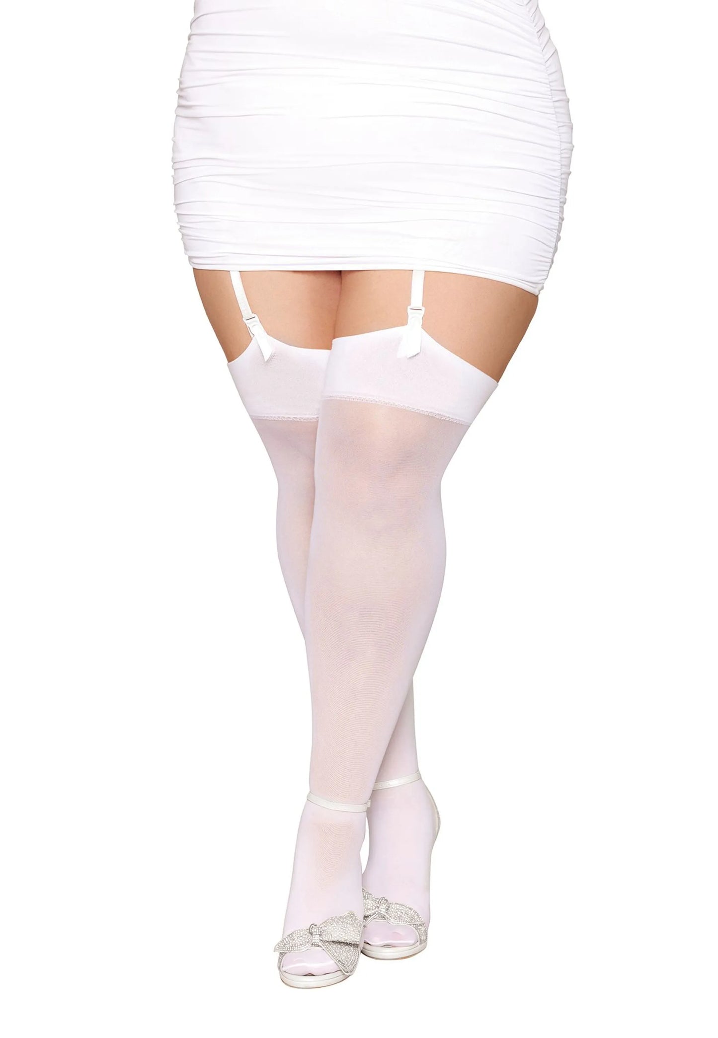 SHEER THIGH HIGH BRIDE SEQUIN BACK WHITE Q/S