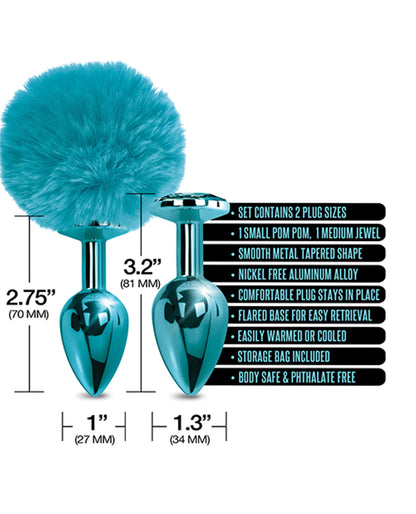 NIXIE METAL BUTT PLUG SET POM POM & JEWEL BLUE METALLIC