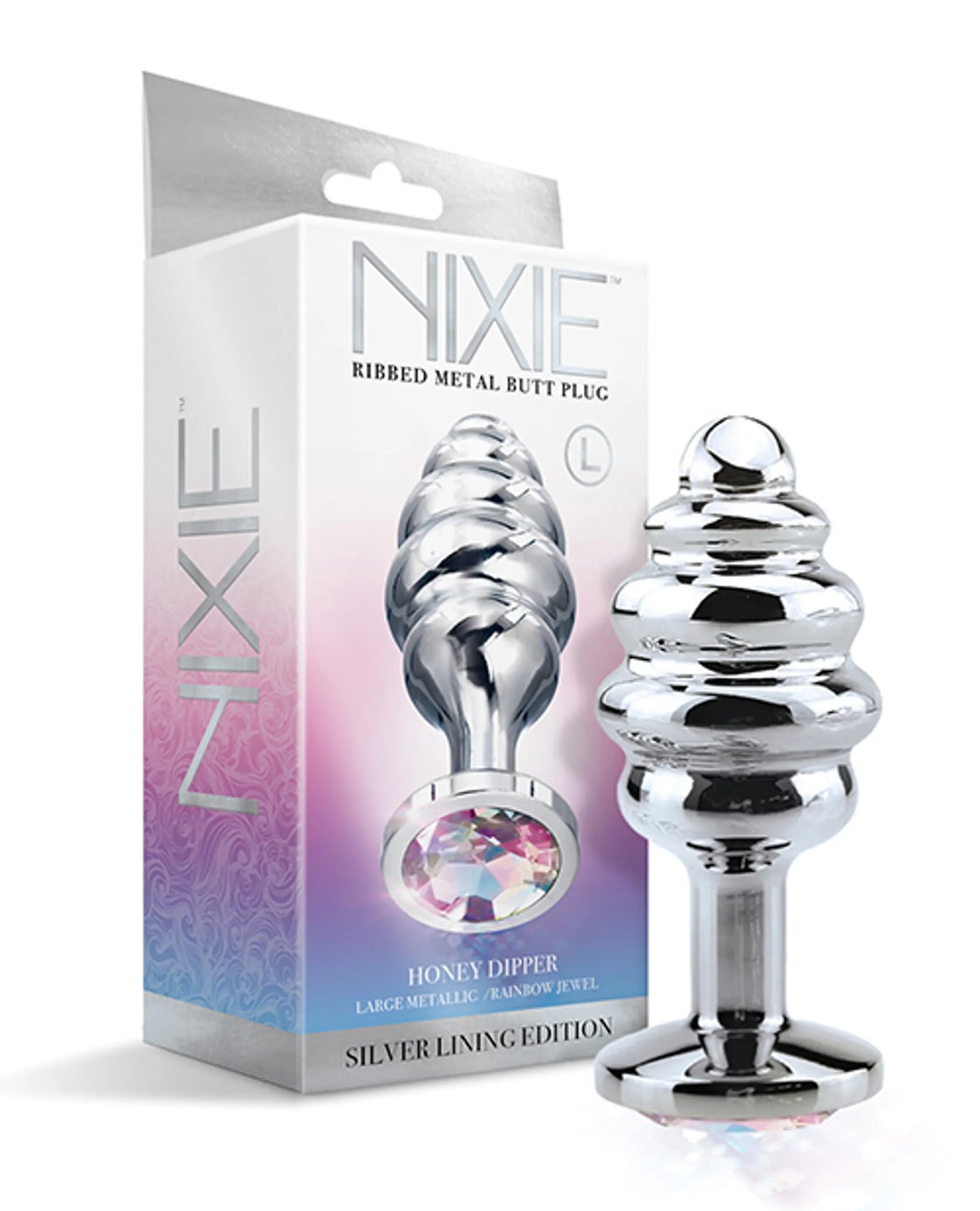 NIXIE HONEY DIPPER LARGE RIBBED STAINLESS STEEL PLUG