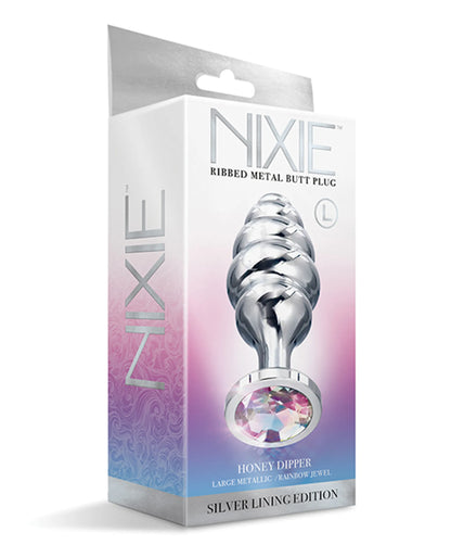 NIXIE HONEY DIPPER LARGE RIBBED STAINLESS STEEL PLUG