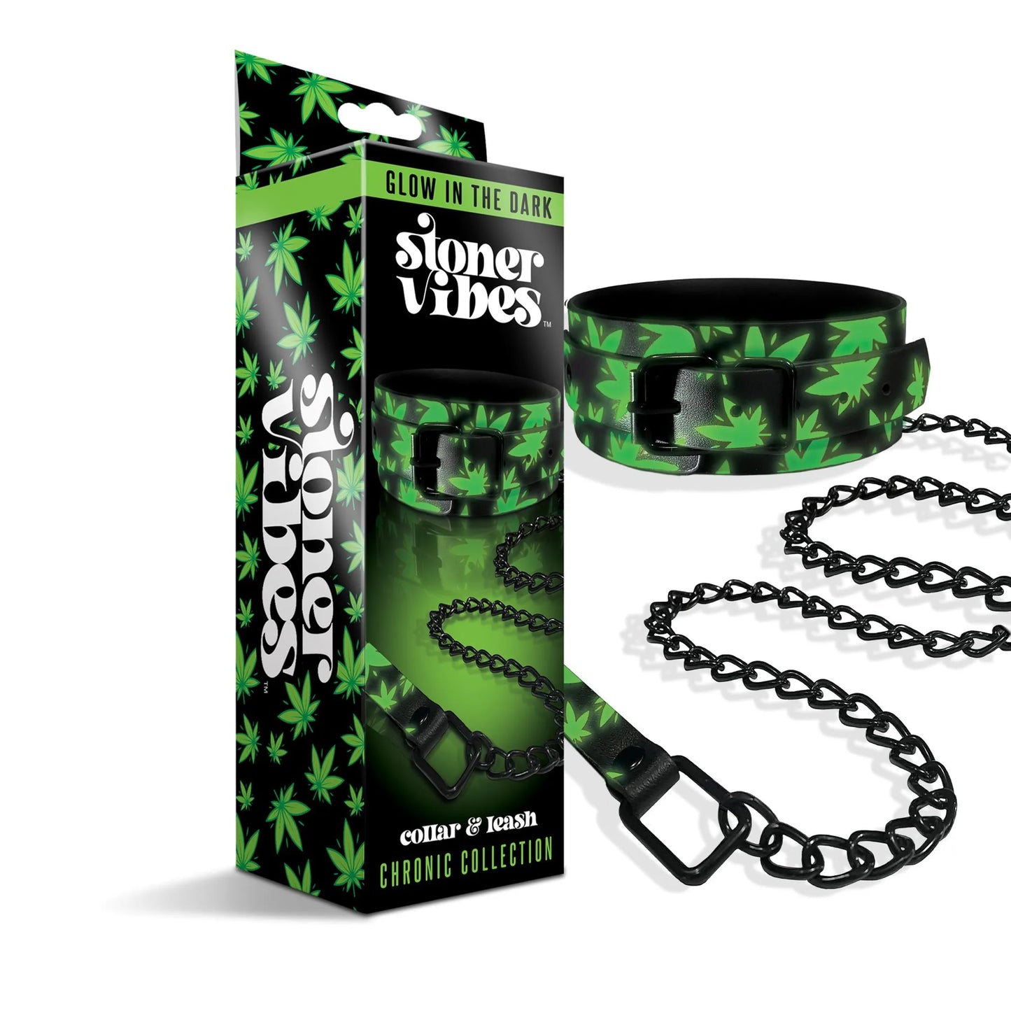 STONER VIBES COLLAR/LEASH GLOW IN THE DARK CHRONIC COLLECTION