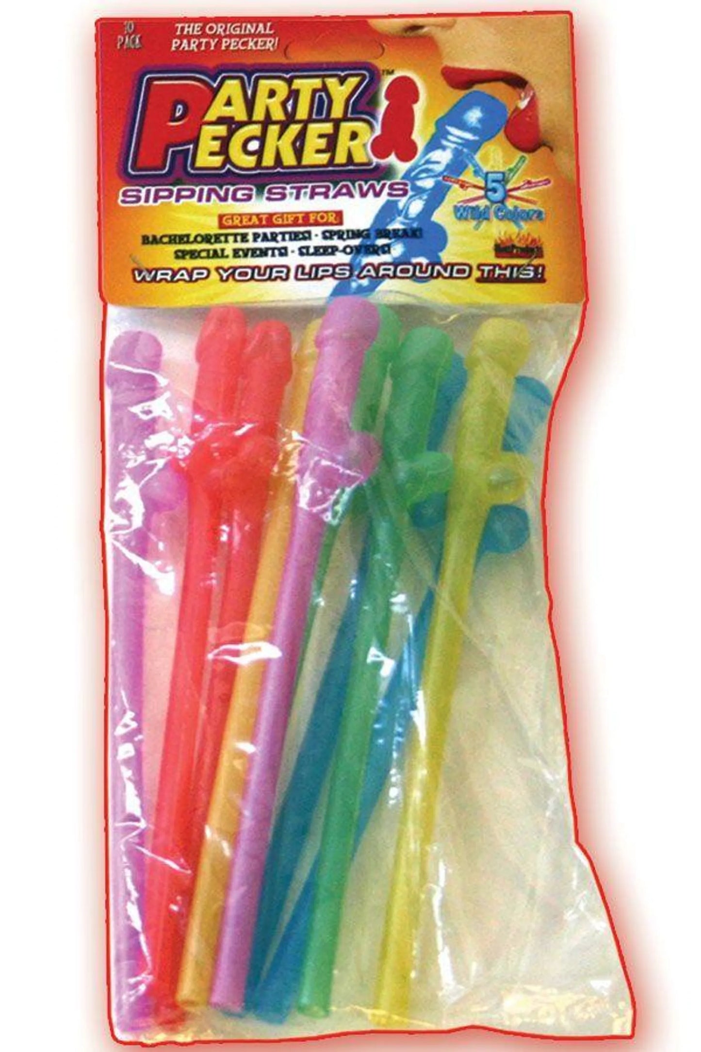 PARTY PECKER SIPPING STRAWS-10 PACK ASST.