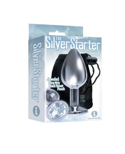 9'S SILVER STARTER BEJEWELED STEEL PLUG DIAMOND