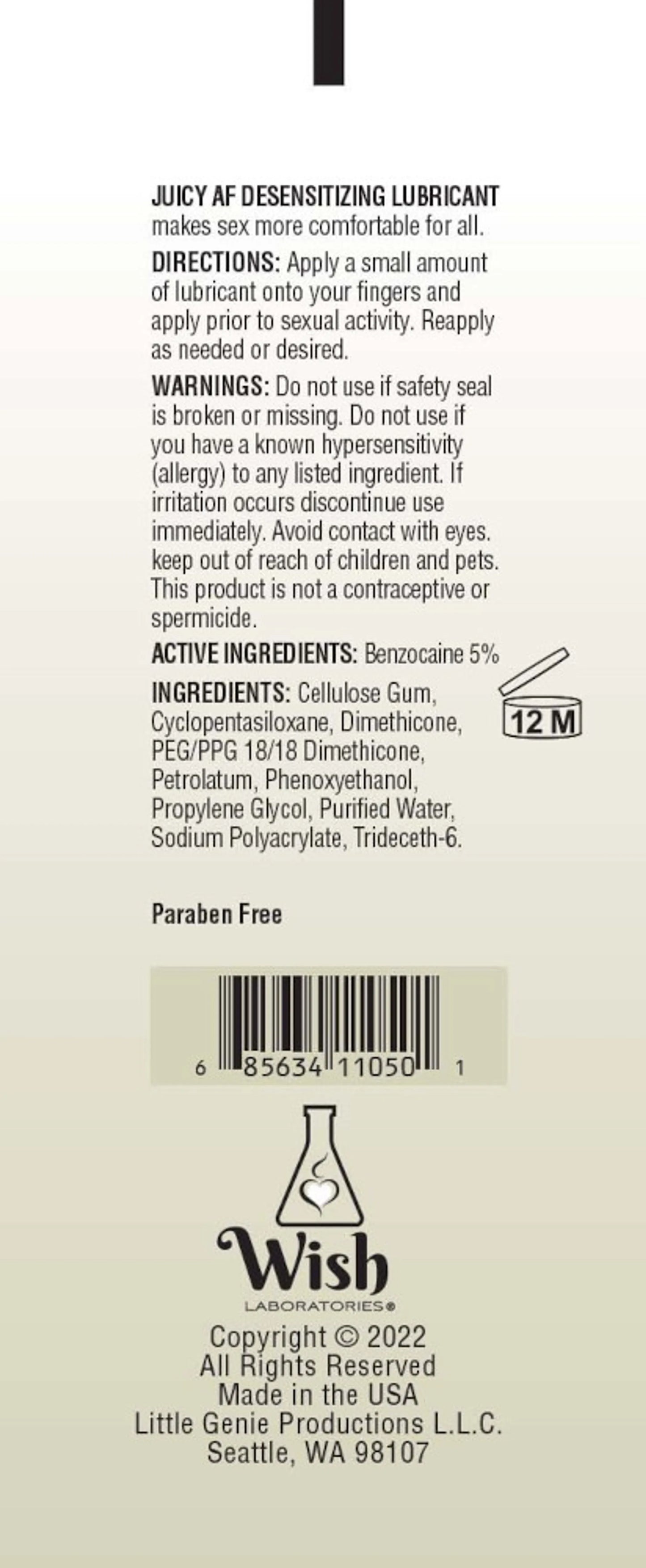 JUICY AF DESENSITIZING GEL LUBE 2OZ